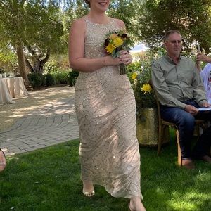 Adriana Papell | Champagne Beaded Bridesmaid Dress | 12 | Worn once